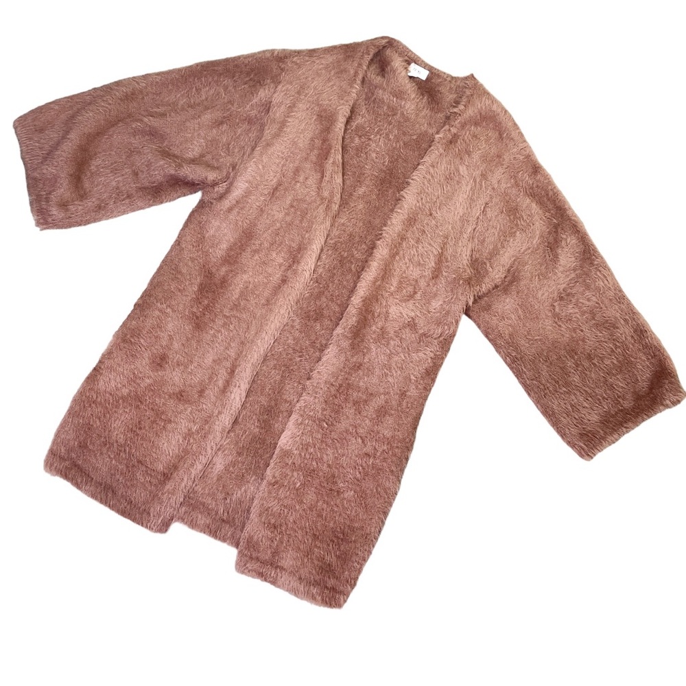 Prima Brown Faux Fur Shag Caridgan Flared Wide Long Sleeves size Medium